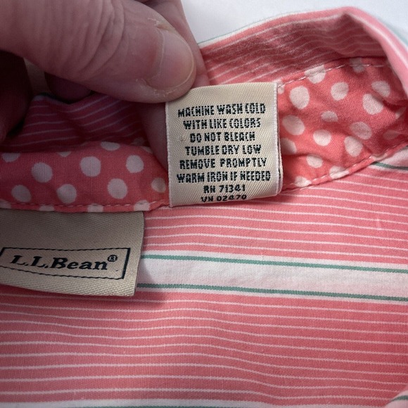 LL Bean Pink Green Stripe Woman’s Blouse Size L Large Short Half Sleeve - Picture 6 of 6